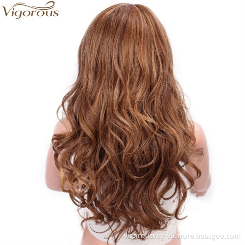 Vigorous Women's Blonde Mixed Brown Big Wave Synthetic Hair Long Wavy Curly Hair Heat Resistant Fiber Wigs